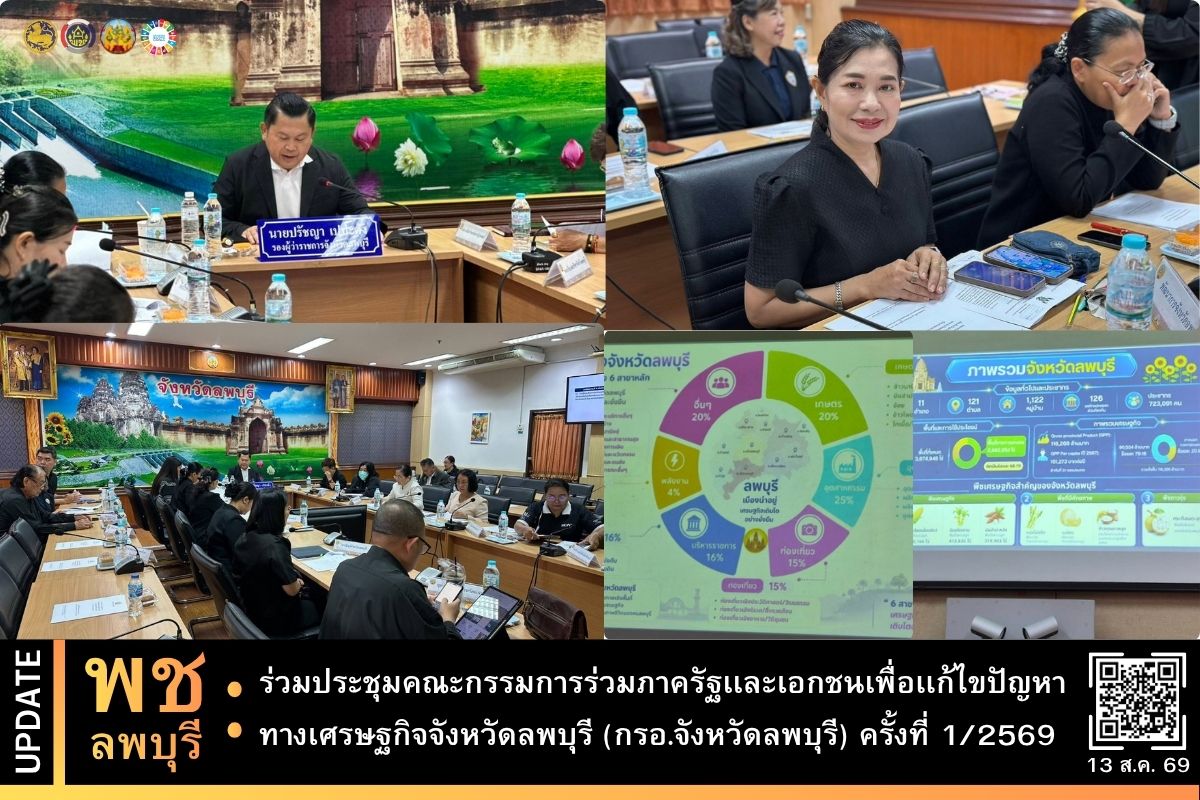 พช.ลพบุรี ร่วมประชุมคณะกรรมการร่วมภาครัฐเเละเอกชนเพื่อเเก้ไขปัญหาทางเศรษฐกิจจังหวัดลพบุรี (กรอ.จังหวัดลพบุรี) ครั้งที่ 1/2569 (ปีงบประมาณ พ.ศ. 2569)
