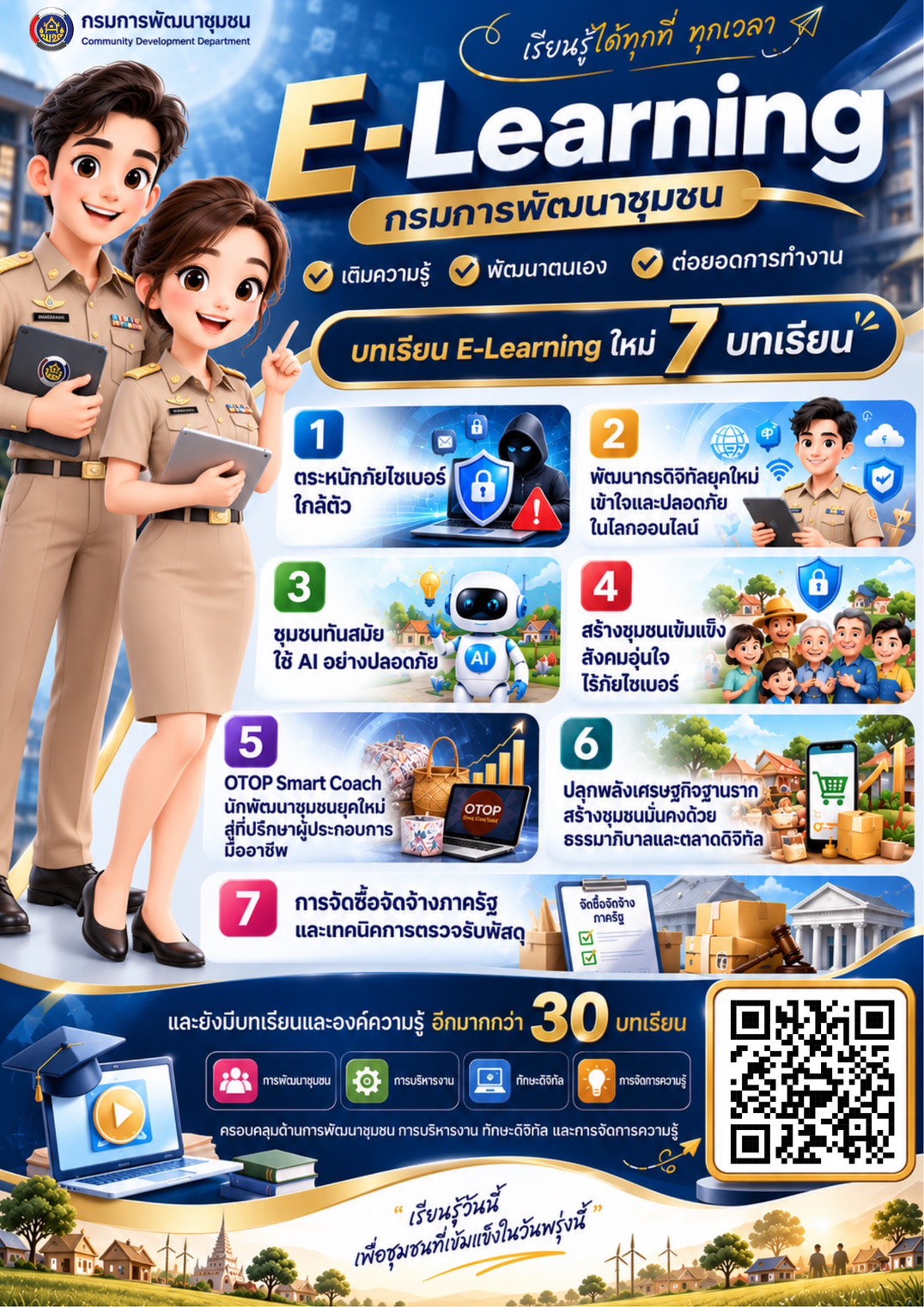 พช.ลพบุรี เชิญชวนบุคลากร เรียนรู้ผ่านระบบ E-Learning เสริมทักษะดิจิทัล พัฒนาศักยภาพการปฏิบัติงาน